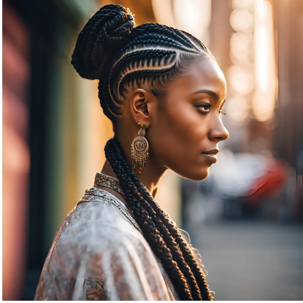 a black women in Cornrows Hairstyle