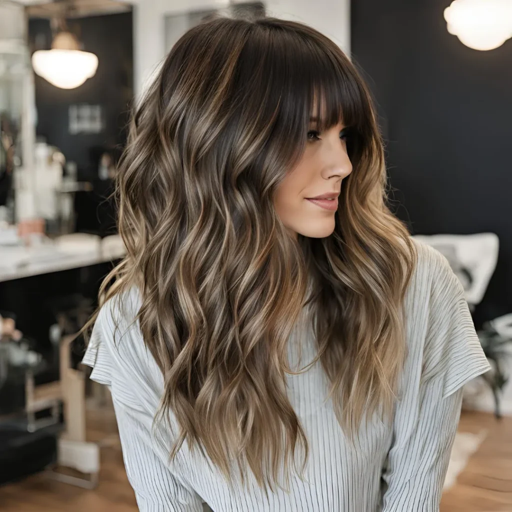 long layered hair with bangs