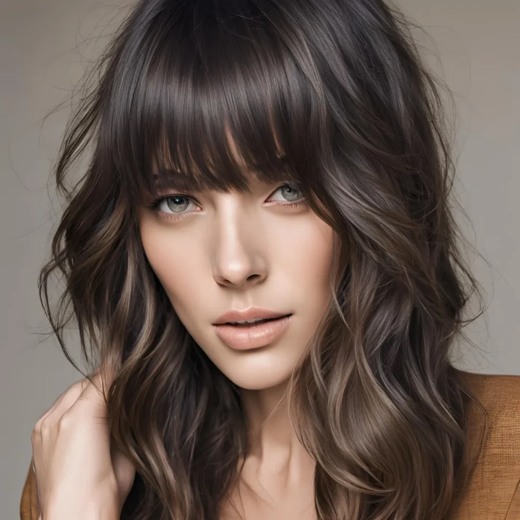 long layered hair with bangs