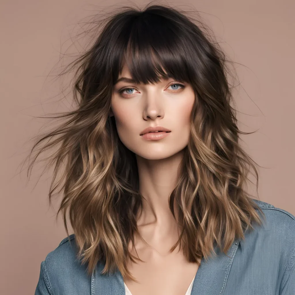 long layered hair with bangs